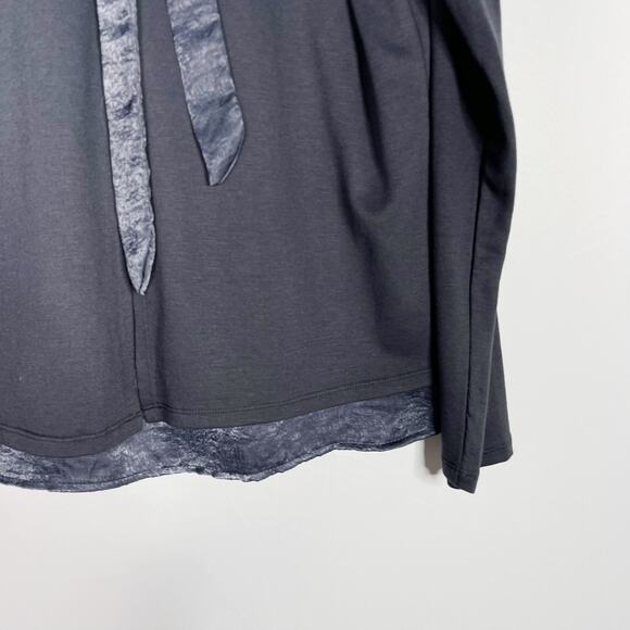 Bobeau Gray Blue MP Tie Open Back Long Sleeve Top Medium Petite Crew Neck - Picture 5 of 9